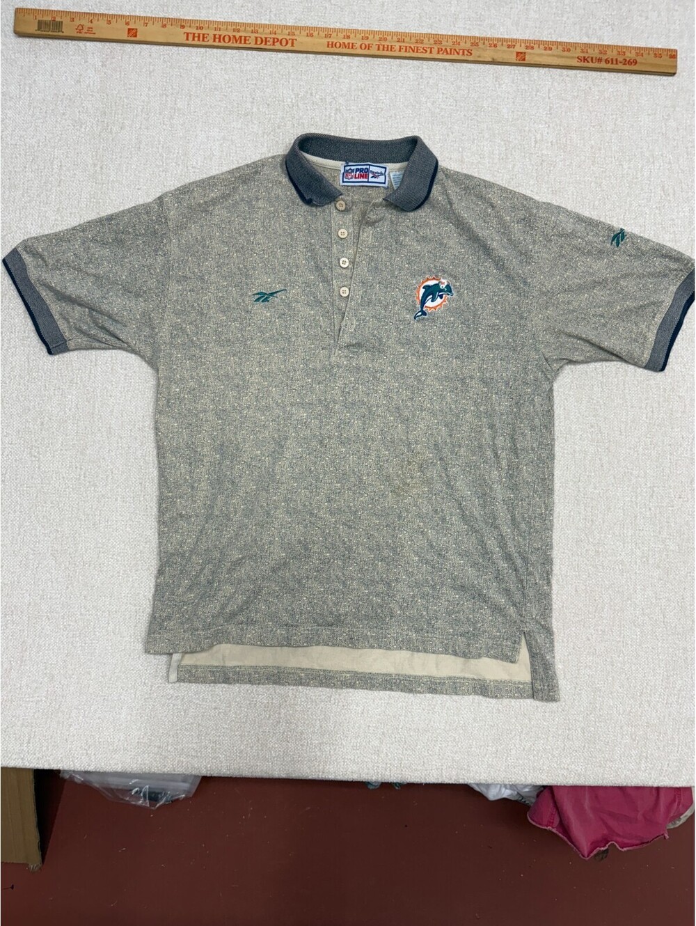 Vintage Pro Line NFL Reebok Miami Dolphins Polo Shirt Mens Medium M All Over